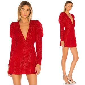 House of Harlow 1960xRevolve Stefania Red Sparkly Puff
Long Sleeve Plunge Dress